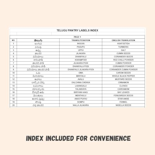 Desibels 136 Printed Indian Telugu Bilingual Plus 40 Blank Kitchen Pantry Labels, Minimalist, Waterproof, Dishwasher-Safe, Easy to Remove and Re-Stick — view 3