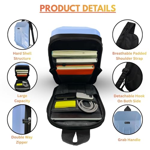 Image of Tukzer ABS Hard Shell Sling Bag Aliens Series 180Open Crossbody Side Shoulder Bag for Mens, Women, Office,Travel,Everyday Mini Backpack for iPad,Tablet,Smartphone,Charger,Headphone,HDD,Camera(02-BLU)