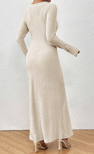 MITILLY Fall Dress for Women 2025 Long Sleeve Maxi Dress Formal Crew Neck Bodycon Ruched Cocktail Party Dresses3