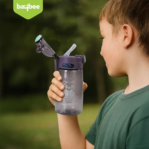 Image of BAYBEE AquaTots Sipper Water Bottle for Kids | Leak Proof Baby Sipper Bottle with Straw | BPA Free with Carry Handle | Insulated Drinking Sippy Water Bottle for School Kids (500ml, Black)