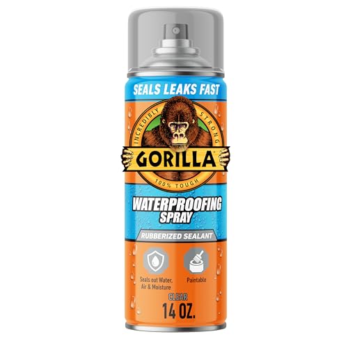 Gorilla Waterproof Patch & Seal Rubberized Sealant Spray, Crystal Clear, 14 Ounce (Pack of 1) - Seals Out Water, Air, and Moisture