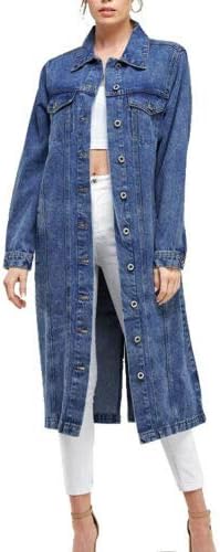 vkwear Womens Long Casual Maxi Length Denim Cotton Coat Oversize Button Up Jean Jacket