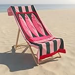 OHS Beach Towel Sardine Striped, Super Soft Quick Dry Sand Free Beach Towels for Adults Kids Large Lightweight Compact Travel Summer Essentials Microfibre Towel, Pink/Green - 71 x 152cm