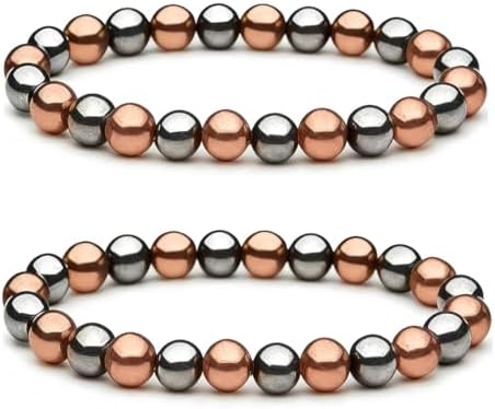 Woman Copper Bracelets Hematite Magnet Bracelet for Woman Man, Womens Copper Bracelets for Pain Relief, Valentine's Day Aniversary Gift Health Gift for Family Pulsera Magnetica Hombre For Mom, 2 Pack