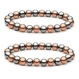 Drkao Woman Copper Bracelets Hematite Magnet Bracelet for Woman Man, Womens Copper Bracelets for Pain Relief, Valentine's Day Aniversary Gift Health Gift for Family Pulsera Magnetica Hombre, 2 Pack