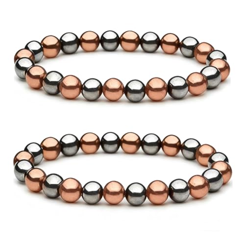 Drkao Woman Copper Bracelets Hematite Magnet Bracelet for Woman Man, Womens Copper Bracelets for Pain Relief, Valentines Day Aniversary Gift Health Gift for Family Pulsera Magnetica Hombre, 2 Pack