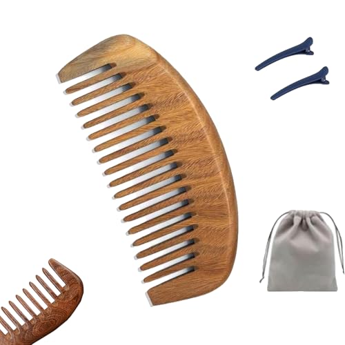 ウォールナットヘアコーム、2024年新ウォールナットウッドヘアコーム、木製ワイド歯コーム、ハンドル付き天然木製コーム、ウォールナットヘアブラシ、女性男性用ハンドメイドコーム、静電気防止コーム(タイプD)