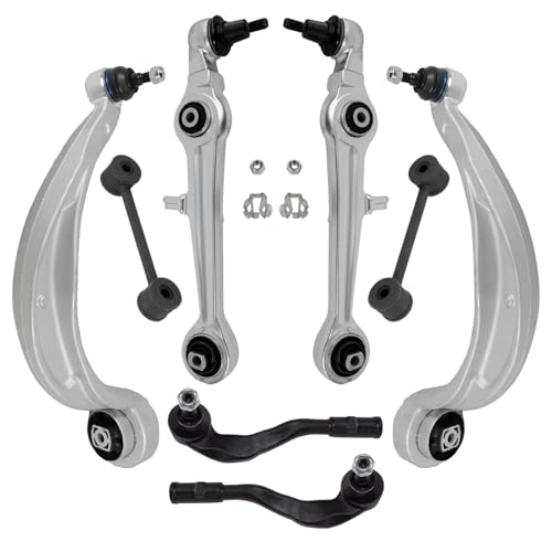 Image of Detroit Axle - 8pc Front End Kit for 2009 2010 Audi A4 Quattro, 4 Lower Forward Rearward Control Arms with Ball Joints 2 Outer Tie Rod Ends 2 Sway Bar Links Replacement
