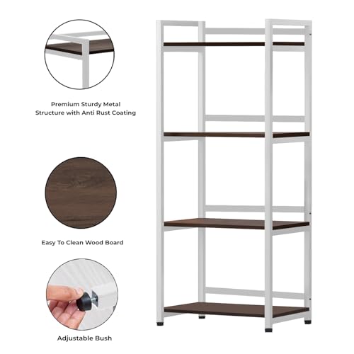 Image of wow craft 4-Layer Multipurpose Storage Stand | Floor-Mount Shelf for Kitchen, Office & Kids' Room | Sturdy White Metal Frame with Engineered Wood Shelves | Spacious & Durable (130x60x40 cm)