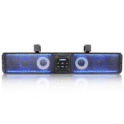 OPP ULITE UTV Sound Bar 6-Speakers with RGB Light, Upgraded 27.5inch Bluetooth & USB Remote Control Music Sync Heavy-Duty Metal ATV SXS Soundbar for Polaris RZR Golf Cart Can-Am w/ 1-2" Roll
