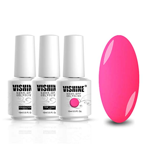 Vishine Lacquer Shiny Color Soak Off UV LED Gel Nail Polish Manicure Base Top Coat + Hot Pink(1558)
