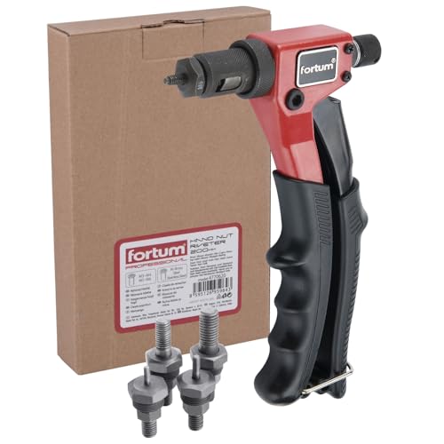 Fortum Hand-Nietmutternzange für Gewindenieten I Nietmutter-Zange für M3-M6 Nietmuttern aus Alu, Messing, Stahl & Edelstahl I 20cm lange, kraftvolle Nietzange mit Anti-Rutsch Griff