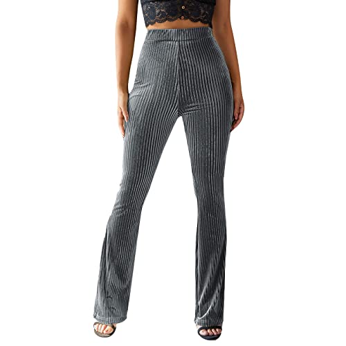 Hassembly Women Velvet Corduroy Bootcut Yoga Pants High Waisted Workout Bell Bottoms Tummy Control Jogger Tracksuit Plus Size (Dark Grey, Large)