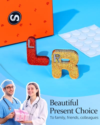 Image of Plifal Xray Markers with Lead Initials - Glitter Radiology X-ray Markers in Red & Yellow inchL&R inch Letter Shape Include Reusable Adhesive Tapes to Nurse Radiologist Badge Buddy, Easy to Identify