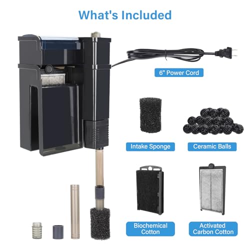 Image of hygger Aquarium Filter, Ultra Quiet Aquarium Hang on Filter, Multi-Stage Filtration Activated Carbon Biochemical Fish Tank Filter for up to 50 Gallon Aquariums, Adjustable Flow, 153 GPH, 7W, Black