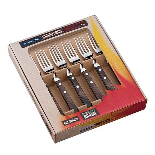 Tramontina Steak Forks, 6 Piece Jumbo Fork Cutlery Set with Wooden Handles, Camping, Kitchen, Rustic, Dishwasher Safe, 29899167 - Image 2