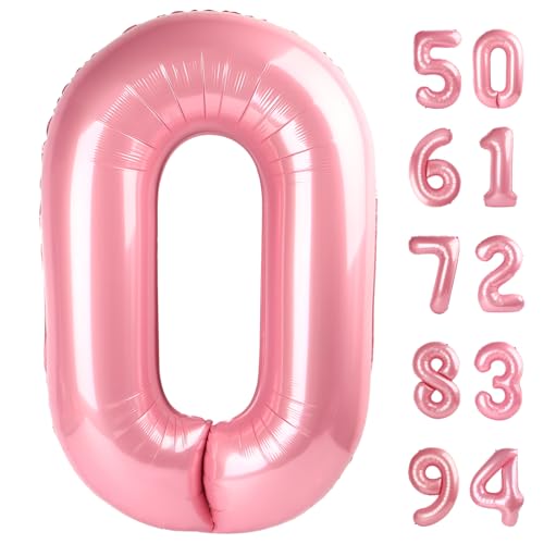 Image of Pearlescent Pink Number Balloon 40 Inch, 0 Number Balloons, 10 20 30 40 50 Numbers Balloon Birthday Decorations, Party Supplies for Women
