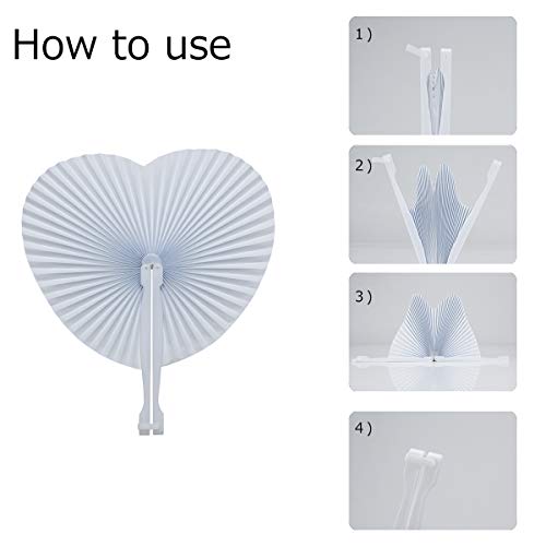 Cosweet 50 Pack White Folding Fans- Round And Heart Shaped Handheld Folding Accordion Paper Fans Assortment With Plastic Handle For Wedding Birthday Celebration Party Favors Bag Filler (2 Styles) #TOP5