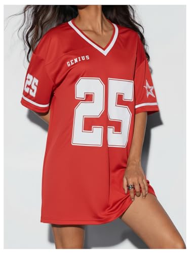 Image of SOLY HUX Women's Y2K Jersey T-Shirt Dress Short Sleeve Oversized Hip Hop Graphic Tee Mini Dresses