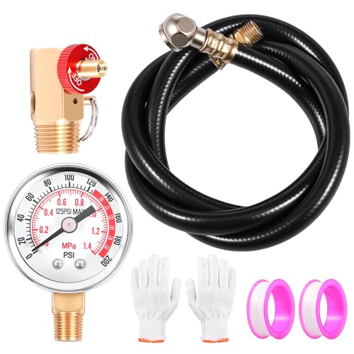 Portable Air Tank Repair Kit - Brass Valve Manifold with 4FT Hose Dual Scale Pressure Gauge 1/8 NPT Heavy Duty Safety Valve