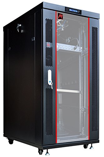 SYSRACKS 27U 32"(800mm) Deep IT Free Standing Server Rack Cabinet Enclosure.Fits Most 19" Equipment. Bonus Free!!! Temperature Control System, Casters, LCD-Screen, PDU and Other Accessories Included!