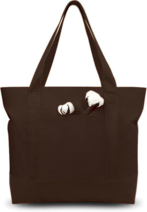 Image of 19x15 Inch Large Canvas Tote Bag | 100% Organic Reusable 330 GSM Cotton Handbag With Zipper Closure and Front Pocket for Shopping, Daily Use, Travel, Grocery, Gifting, Office and Storage