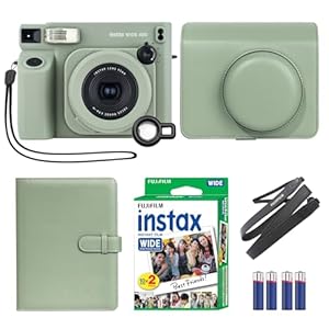 Fujifilm INSTAX Wide 400 Instant Camera Green + MiniMate Accessory Bundle & Compatible Custom Case + Fuji Film Value Pack 20 Sheets Accessories Bundle with Album