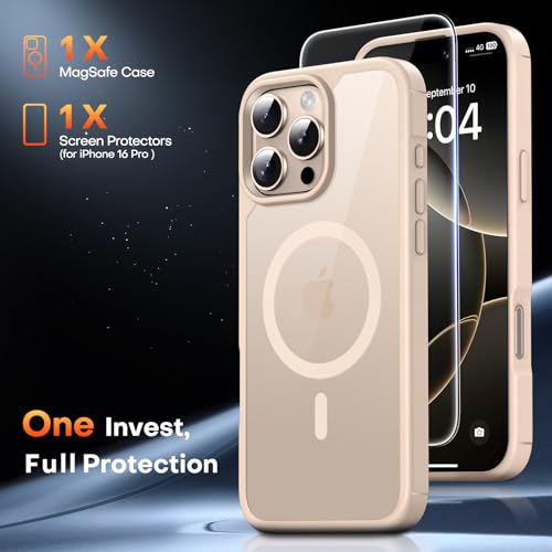 Image of TAURI for iPhone 16 Pro Case, Compatible with MagSafe, Rose Gold | with Screen Protector, Not-Yellowing Military-Grade Protection, Shockproof Slim Magnetic Case for iPhone 16 Pro