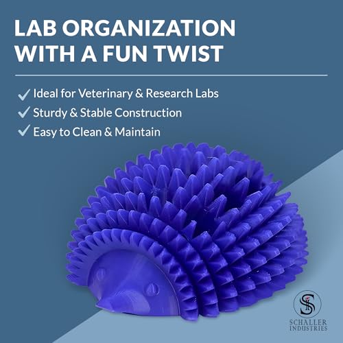 Image of S I Schaller Industries Hedgehog Test Tube Holder, 16mm - Veterinary Blood Test Tube Rack, Holds 12 Vials, Compact Fun Design Organizer for Veterinary and Research Lab Use - Royal Blue