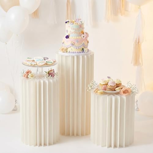 WYmaioyis Lot de 3 colonnes décoratives avec plaque acrylique - Pliable - Présentoir à gâteau et buffet - Colonnes pour mariage, fête et table de dessert - 40/60/80 cm