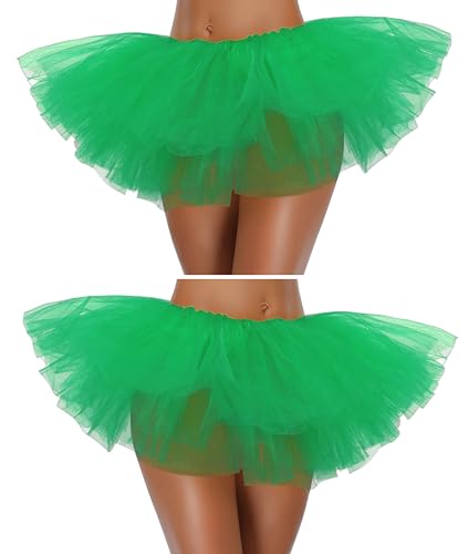 G&J Online Tutu Skirt for Women Adult Classic Elastic 3 4 5 Layered Tulle Party Marathon Dance Costume Skirts (One Size, 2Pack-5Layer-Darkgreen, one_Size)