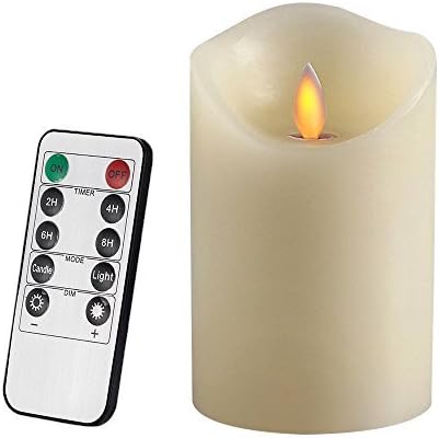 AIR ZUKER Flameless Candles Battery Operated Pillar LED Candle, Real Wax & Dancing Flame Motion Candle with Timer and 10-Key Remote, Use AAA Batteries[not-Included], 3.25 X 5-Inch, Ivory