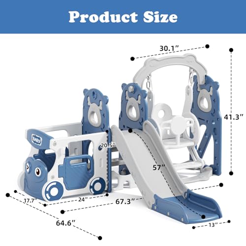 Image of XJD 10 in 1 Toddler Slide, Kids Slide for Toddlers 1-3, Toddler Play Climber Slide Playset with Basketball Hoop and Ball,Toddlers Outdoor Indoor Playground (Blue Glay, Medium)