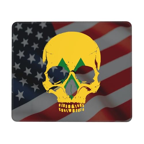 Tapis De Souris Saint Vincent and The Grenadines Flag Skeleton Saint Vincent and The Grenadines Flag Skull Mousepad Anti-Dérapant Tapis De Bureau Comfortable sous-Main pour Table Voyage 25X30CM