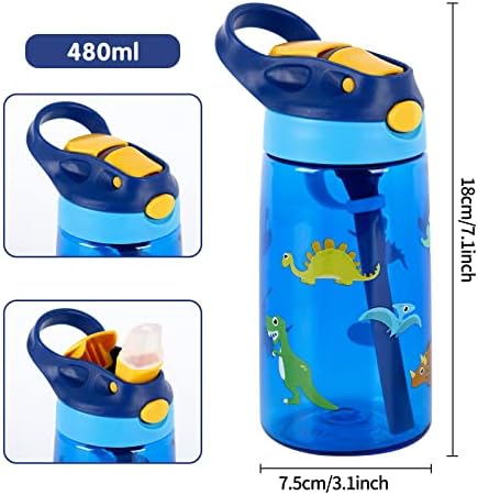 480ml Tritan Kids Water Bottle Sports Water Bottle with Flip Straw BPA Free LeakProof Water Bottle for School Travel Adventure Summer Camp and Sports, for Girls and Boys