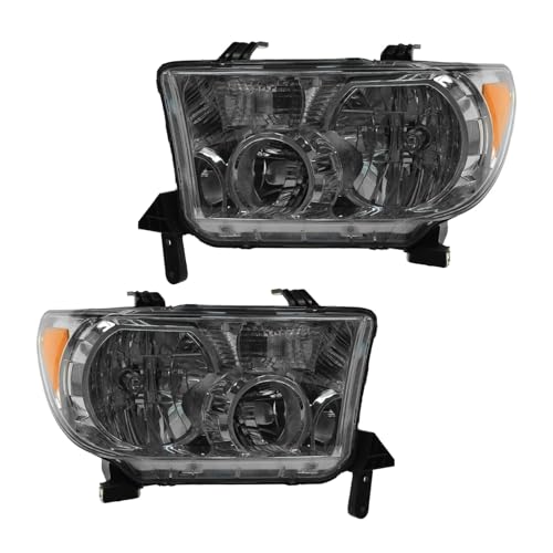 Image of TRQ Driver and Passenger Side Headlight Assembly Set Chrome Housing Compatible with 2007-09 Toyota Tundra 2010-13 Toyota Tundra without Automatic Leveling Headlights 2008-17 Toyota Sequoia