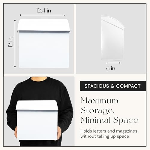 NACH Large Mailbox for House, 12.4”x7.1”x11.8 White Mailboxes for Outside, Waterproof Mailbox - Baxter-Style Wall Mount Mailboxes for Outside by NACH - Image 2