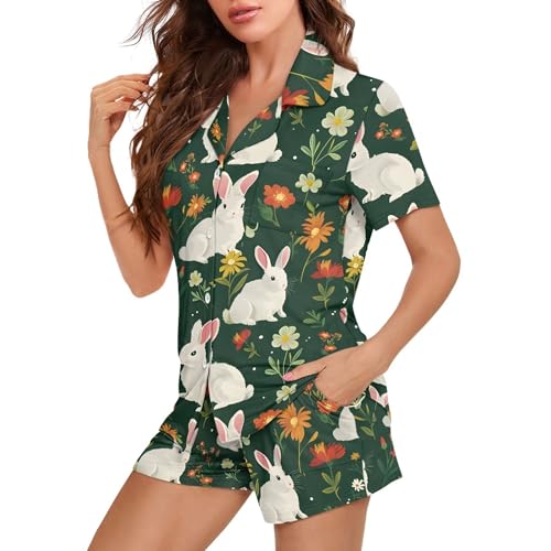 Image of Pjs Womens Short Sleeve Button Down Pajamas Set Two-Piece Nightwear with Pockets