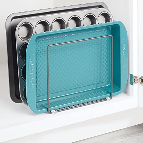 Mdesign Steel Storage Tray Organizer Rack For Kitchen Cabinet - Divided Holder With 3 Slots For Skillets, Frying Pan, Pot Lids, Cutting Board, Baking Sheets - Concerto Collection - Graphite Gray #TOP1