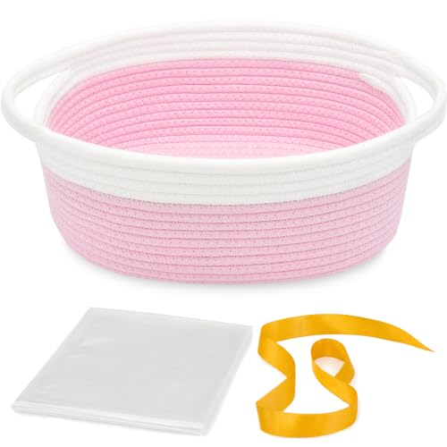 Image of Empty Gift Basket with Gift Bag & Ribbon, Woven Rope Basket, 12x8x5
