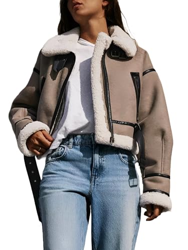 Leder Fashions Women's Cropped Brown Real Leather Bomber Thick Faux