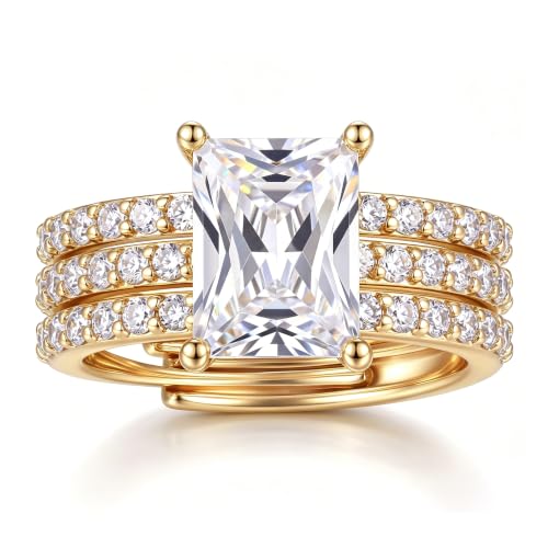 LOLIAS Gold Rings for Women Square Cubic Zirconia Adjustable Rings Women Non Tarnish Stacking Ring Set Halo Diamond Engagement Promise Eternity Waterproof Statement Thumb Wedding Ring for Women