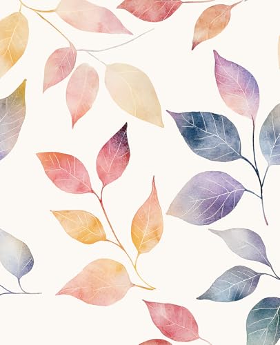 Fvlow Pastel Watercolor Rainbow Leaf Peel and Stick Wallpaper 17.4" x 394"