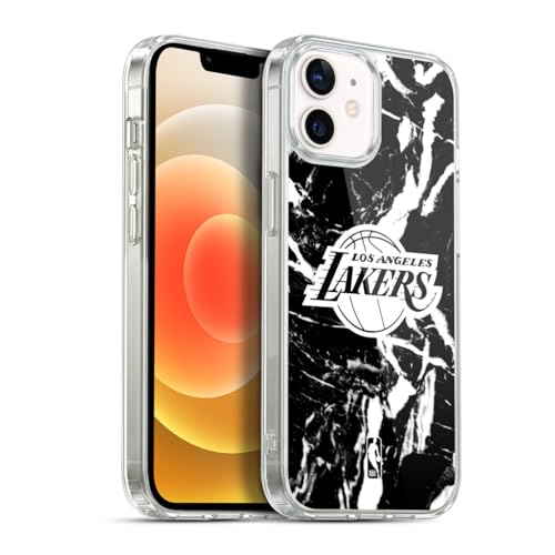 Head Case Designs sous Licence Officielle NBA Marbre Noir Los Angeles Lakers Coque en Gel [Protection de Qualité Militaire] Compatible avec Apple iPhone 12 / iPhone 12...