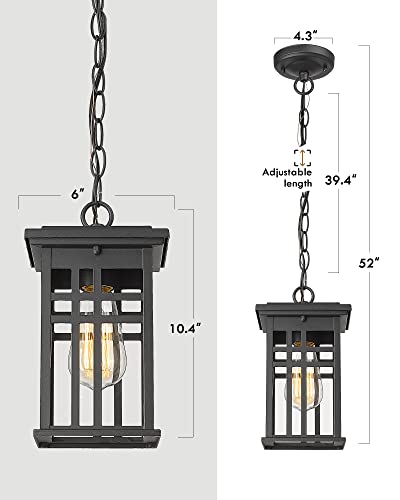 Outdoor Pendant Lights For Porch, Hwh Exterior Hanging Lantern, Farmhouse Outdoor Pendant Light With Height Adjustable Chain, Clear Glass Shade, Matte Black Finish, 5Hd36H Bk #TOP4