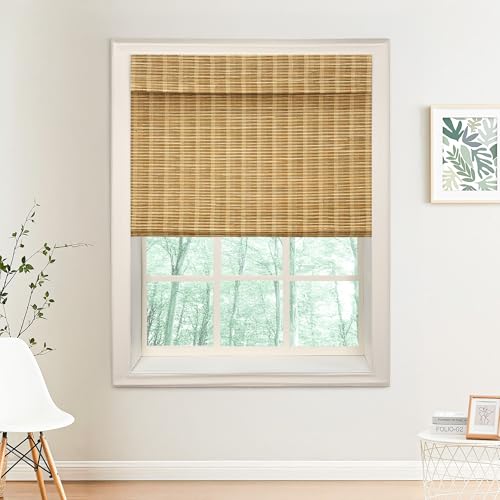 Neutral Curtains Nomi Top Down Bottom Up Bamboo Shades, Cordless Roman Window Shades for Kitchen and Bedroom, Light Filtering Natural Bamboo Blinds, Tree Bark