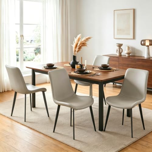 Image of Modern Dining Chairs Set of 4, PU Leather Dining Room Chairs, Upholstered Kitchen Chairs with Ergonomic Backrest & Sturdy Metal Legs, Perfect for Dining Room, Living Room, Light Grey