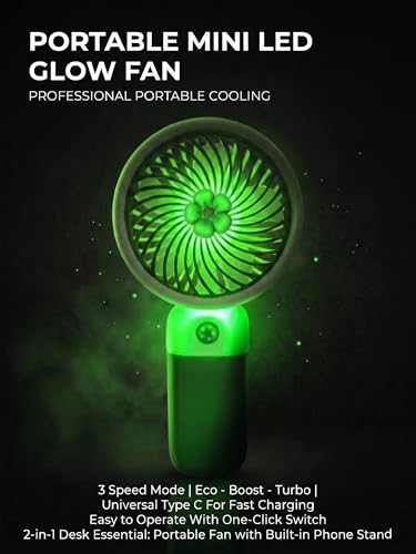 Image of Portable Mini Hand Fan| LED Glow| 3 Speed Mode| Type-C Fast Charging| Mobile Stand| Mini Fan| Travel, Home, Kids Toys & Office Use (Set Of 2 (Any 2 Multi-Color Set))