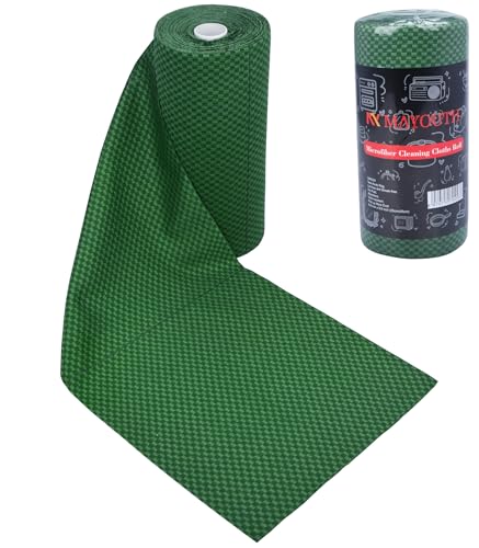 Microfibre Cleaning Cloths Roll 50-Pack Reusable Paper Towels for Car Wash Supplies Ultra Absorbent Kitchen Dish Rags House Window Cleaning Cloths Lint Free Tear away (Emerald-Green checkered pattern)