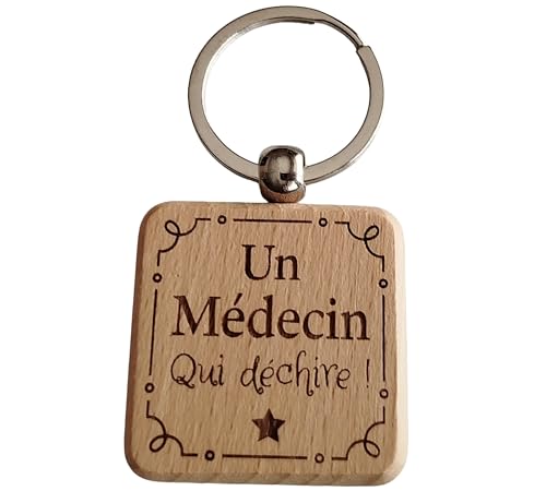 Porte-Clés en Bois Gravé Personnalisé - Idée Cadeau Médecin Unique pour Collègue de Travail, Ami, Famille - Porte Clef Medecin Idéal pour Cadeau de Noël, Anniversaire